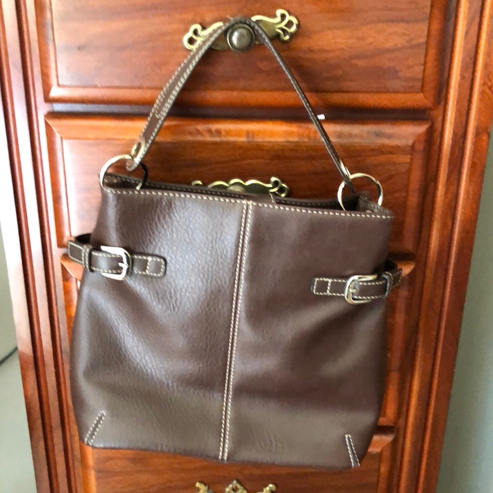 Brown leather hobo handbag